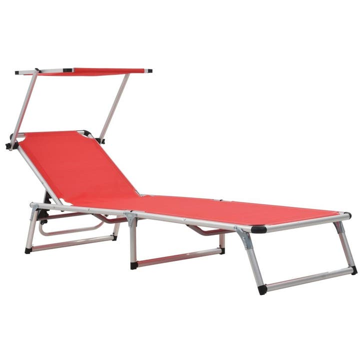vidaXL Ligbed inklapbaar met dak aluminium en textileen rood, Jardin & Terrasse, Chaises longues, Envoi