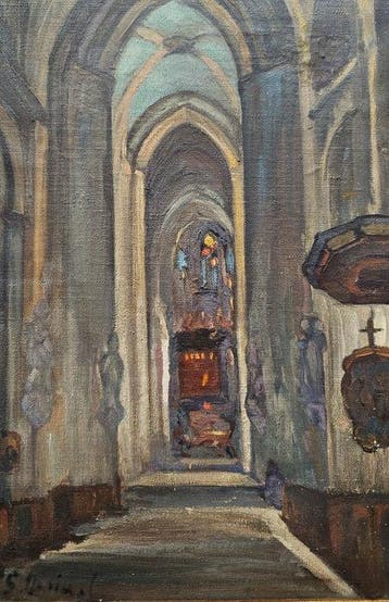 Catalan School (c.1920) - NO RESERVE - Cathedral Interior