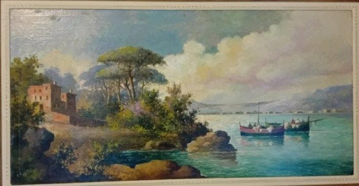 Scuola italiana (XX), firmato Finotti - Scorcio ligure - XL, Antiek en Kunst, Kunst | Schilderijen | Klassiek