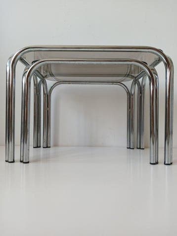 Tables gigognes - Chrome, Verre - LÈre spatiale - années 70