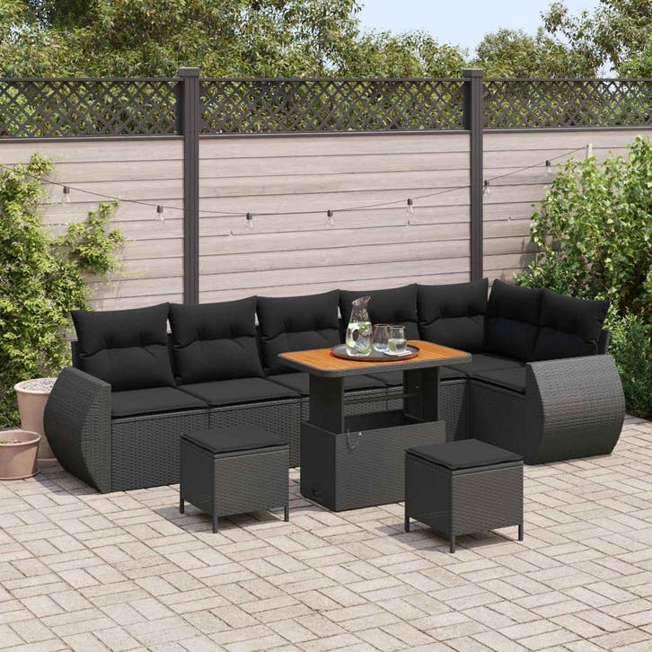 vidaXL Tuinbank Set met kussen met opslag 9 pcs Zwart Poly, Tuin en Terras, Tuinsets en Loungesets, Nieuw, Verzenden