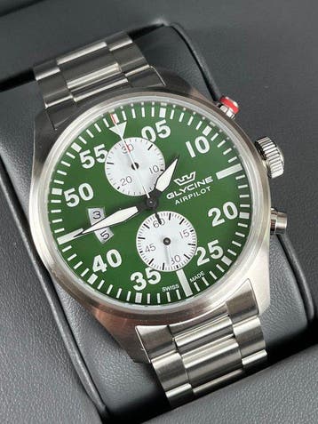Glycine - Airpilot Chronograph Date Green/White - GL0444 -, Nieuw