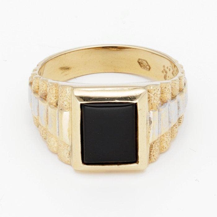 Ring - 18 karaat Geel goud - Onyx, Bijoux, Sacs & Beauté, Bagues