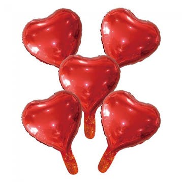 5 Folieballonnen hart met papieren rietje 9 rood, Verzenden, Nieuw