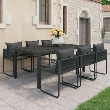 vidaXL 7-delige Tuinset PVC-rattan zwart, Verzenden, Tuinset