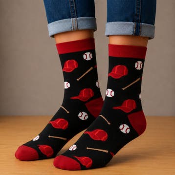 Sokken Katoen - Honkbal Print - Zwart Rood Wit - Maat 38-45, Kleding | Dames, Nieuw