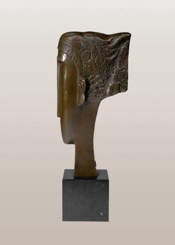 sculptuur, Sculpture en bronze – Tête de jeune fille à la