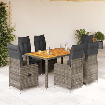 vidaXL 7-delige Bistroset met kussens poly rattan grijs, Verzenden, Nieuw