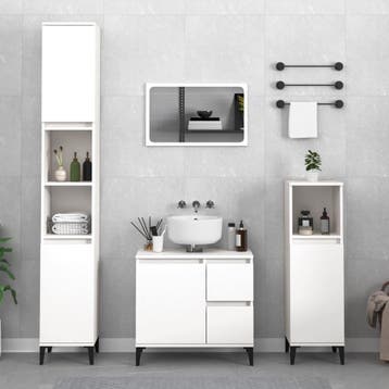 vidaXL 3-delige Badkamerkastenset bewerkt hout wit, Verzenden, Nieuw