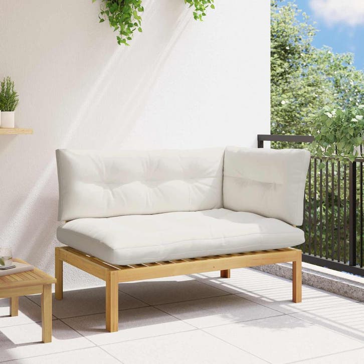 vidaXL Hoek Sofa Eenheid Licht Acacia en Crèmekleurig Wit, Tuin en Terras, Tuinsets en Loungesets, Nieuw, Verzenden