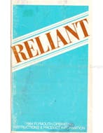 1984 PLYMOUTH RELIANT INSTRUCTIEBOEKJE ENGELS (US)