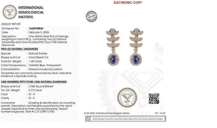 Oorbellen - 14 karaat Witgoud - 2.18ct. tw. Tanzaniet -, Bijoux, Sacs & Beauté, Boucles d'oreilles