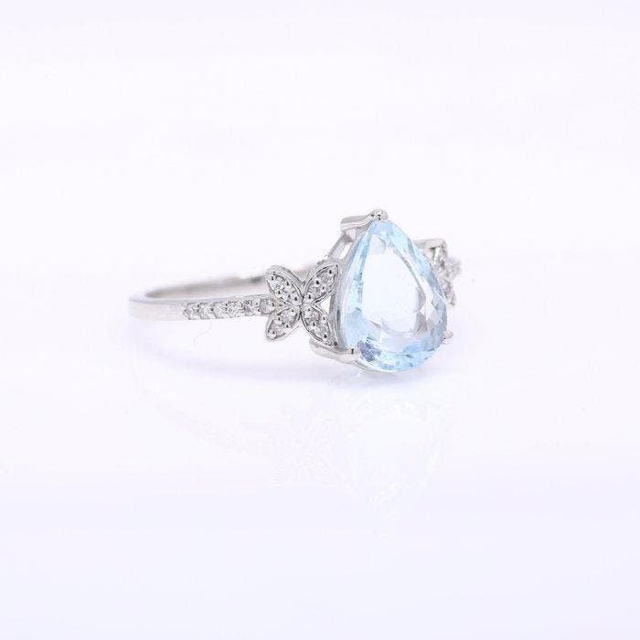 Zonder minimumprijs - Ring Platina - 1.82ct. tw. Aquamarijn, Handtassen en Accessoires, Ringen