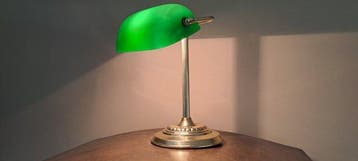 Bureaulamp - Verguld messing / Glas. - Bankiers lamp