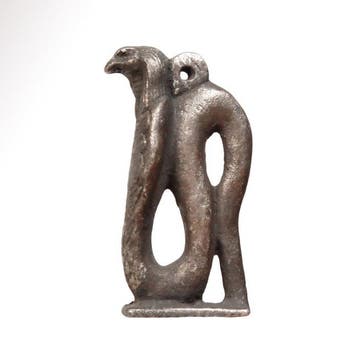 Oud-Egyptisch Zilver Zeldzame Uraeus-amulet met Hoofd van