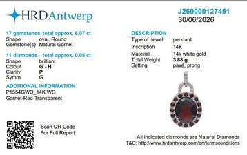 Hanger - 14 karaat Witgoud - 6.07ct. tw. Granaat - Diamant -