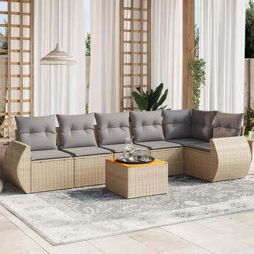 vidaXL 7-delige Loungeset met kussens poly rattan beige, Verzenden, Nieuw, Loungeset