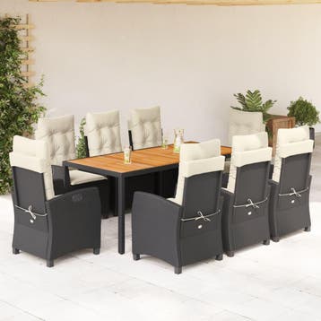vidaXL 9-delige Tuinset poly rattan zwart, Verzenden, Nieuw, Tuinset