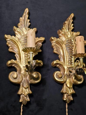 Wandkandelaar (2) - Hout - Set van twee houten gouden