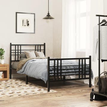 vidaXL Bedframe met hoofd- en voeteneinde metaal zwart, Verzenden