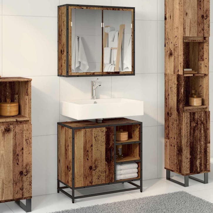 vidaXL Badkamermeubel Set 2 st Oud Hout 65 x 33 x 60 cm, Maison & Meubles, Salle de bain | Meubles de Salle de bain, Envoi