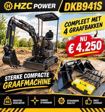 nieuwe minigraafmachine hzc power dkb941s met gratis 4bakken, Ophalen