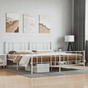 vidaXL Bedframe met hoofd- en voeteneinde metaal wit 180x200, Verzenden, Nieuw