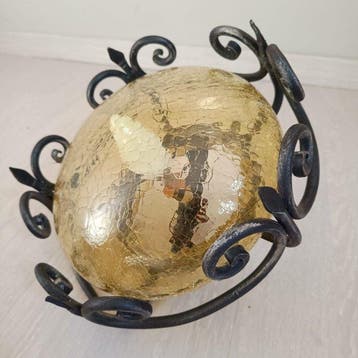 Wandkandelaar - Smeedijzer, amberkleurig craqueléglas -