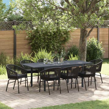vidaXL Tuin Eettafel Set 9 st Zwart poly rattan, Verzenden, Nieuw