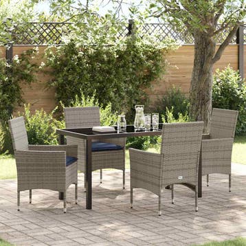 vidaXL Tafel en stoelen set met kussen 5 pcs Grijs PE Riet, Verzenden, Nieuw