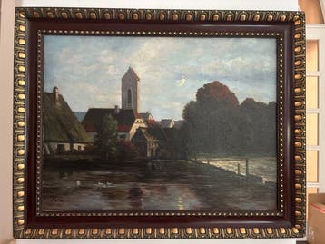 Europese school (XX) - River Village with Watermill and