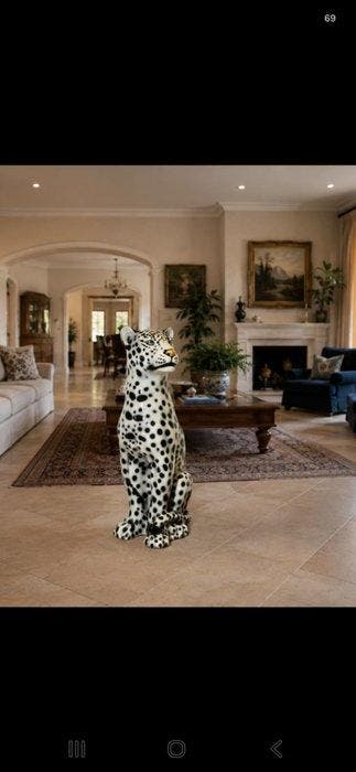 Beeld, Leopardo bianco e nero - 91 cm - Keramiek