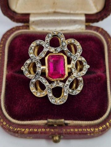 Zonder minimumprijs - Ring - 9 kt. Zilver, Geel goud Robijn