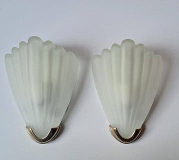 Wandlamp (2) - Glas, Messing - Vintage wandlampen