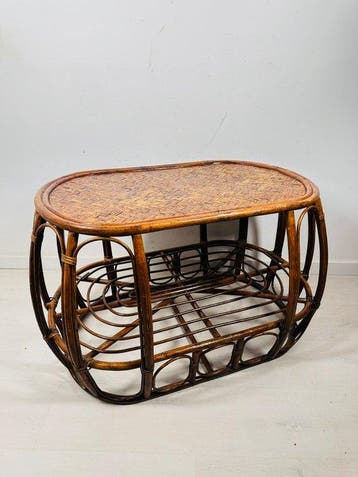 Tafel - Italiaanse salontafel van riet en rotan - Hout