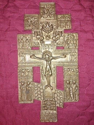 Icoon - Kruisiging van Christus - Brons, Antiek en Kunst