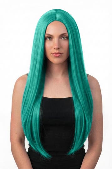 KIMU® Luxe Lange Turquoise Pruik Middenscheiding Haarwerk Kr, Ophalen of Verzenden, Nieuw