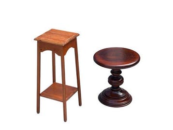 Bijzettafel - Eik - Set van 2 antieke krukken