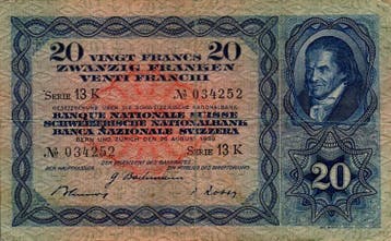 20 Franken Suisse Schweiz Pick 39 j 28 20 Francs 26/08/1939, Verzenden, België