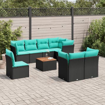 vidaXL 9-delige Loungeset met kussens poly rattan zwart, Verzenden, Loungeset
