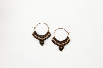 Macramé Oorringen - Donker Bruin / Beige - Handgemaakt va.., Ophalen of Verzenden, Nieuw