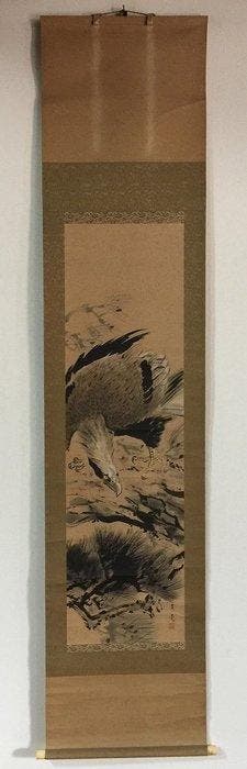 Antique Japanese Hanging Scroll - Hand-painted Majestic Hawk, Antiquités & Art