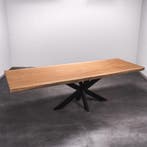 Boomstamtafel, Eettafel 300x112 massief hardhout, metaalpoot, Huis en Inrichting, Tafels | Eettafels, Overige houtsoorten, Robuust Modern