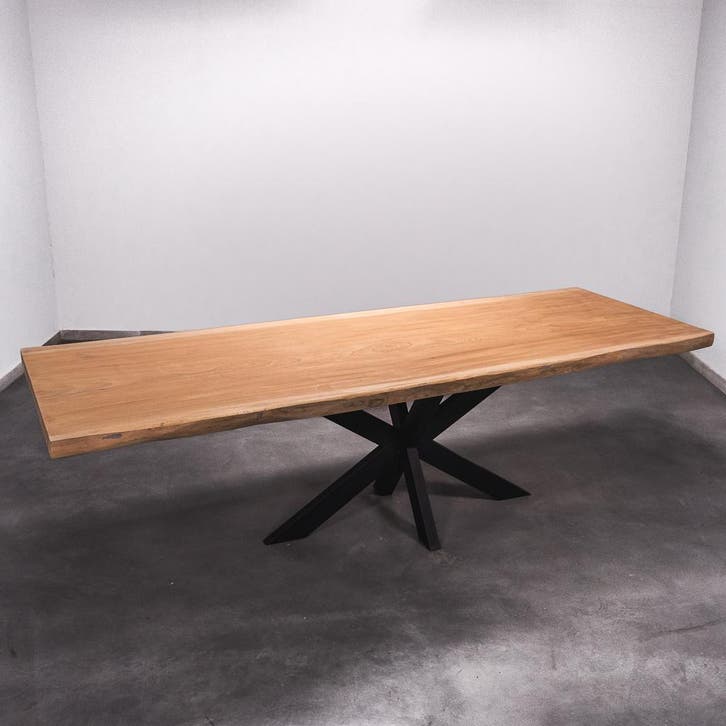Boomstamtafel, Eettafel 300x112 massief hardhout, metaalpoot, Huis en Inrichting, Tafels | Eettafels, 100 tot 150 cm, 200 cm of meer