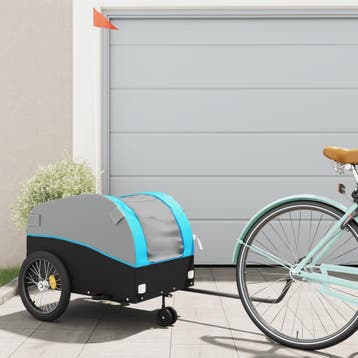 vidaXL Fietstrailer 45 kg ijzer zwart en blauw, Verzenden