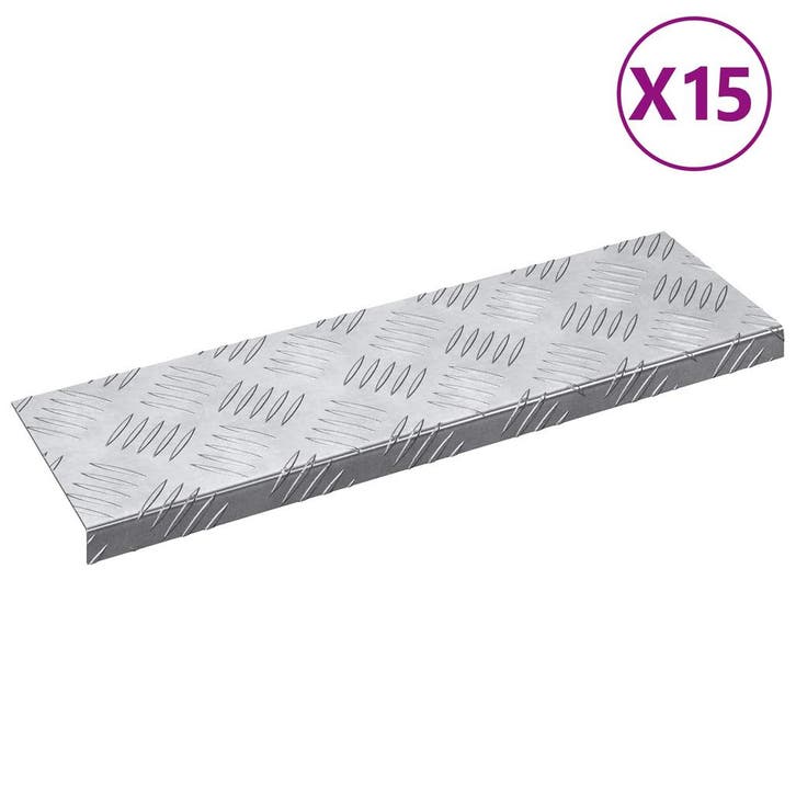 vidaXL Trap Tread Rechthoekig 15 pcs Zilver 60 x 18 x 2,5 cm, Doe-het-zelf en Bouw, Ladders en Trappen, Nieuw, Verzenden