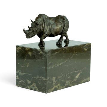 sculptuur, Walking Rhino - 13 cm - Brons, Marmer, Antiquités & Art