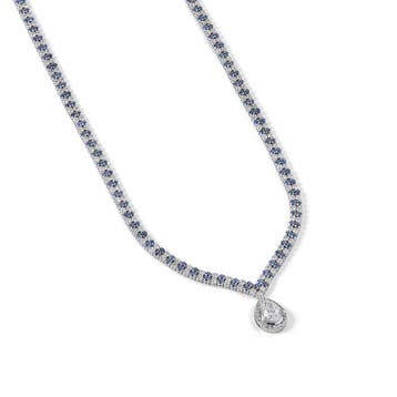 Halsketting - 14 karaat Witgoud - 5.92ct. tw. Saffier -, Nieuw