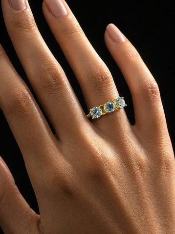 Drie Topaas Gouden Ring - 925 Sterlingzilver Basis -