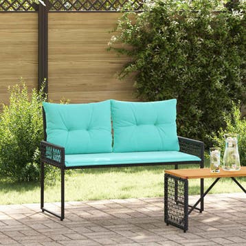 vidaXL Tuinbank Zwart en Turkoois 118 x 55 x 82 cm PE Riet, Tuin en Terras, Verzenden, Nieuw